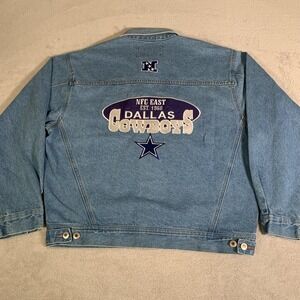 Vintage Dallas Cowboys Jacket Mens Large Blue Pro Elite Denim Jean Jacket 90s